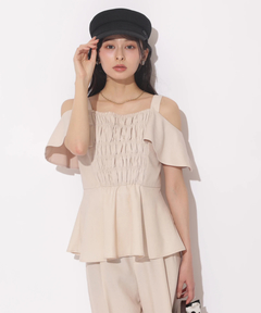 Apuweiser-riche(アプワイザー・リッシェ) |[SETUP対応]ショルダーリボンぺプラムトップス