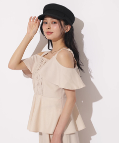 Apuweiser-riche(アプワイザー・リッシェ) |[SETUP対応]ショルダーリボンぺプラムトップス