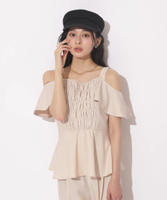 Apuweiser-riche(アプワイザー・リッシェ) |[SETUP対応]ショルダーリボンぺプラムトップス