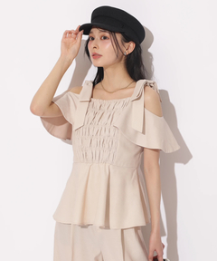 Apuweiser-riche(アプワイザー・リッシェ) |[SETUP対応]ショルダーリボンぺプラムトップス