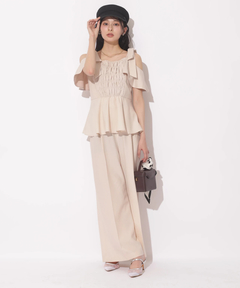 Apuweiser-riche(アプワイザー・リッシェ) |[SETUP対応]ショルダーリボンぺプラムトップス