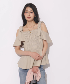 Apuweiser-riche(アプワイザー・リッシェ) |[SETUP対応]ショルダーリボンぺプラムトップス