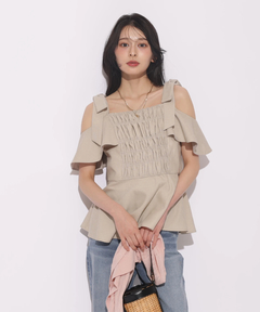 Apuweiser-riche(アプワイザー・リッシェ) |[SETUP対応]ショルダーリボンぺプラムトップス