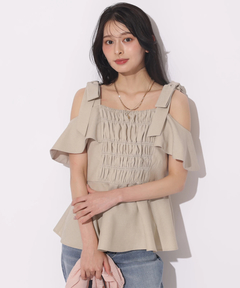 Apuweiser-riche(アプワイザー・リッシェ) |[SETUP対応]ショルダーリボンぺプラムトップス