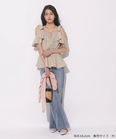 Apuweiser-riche(アプワイザー・リッシェ) |[SETUP対応]ショルダーリボンぺプラムトップス