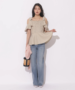 Apuweiser-riche(アプワイザー・リッシェ) |[SETUP対応]ショルダーリボンぺプラムトップス