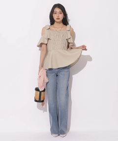 Apuweiser-riche(アプワイザー・リッシェ) |[SETUP対応]ショルダーリボンぺプラムトップス