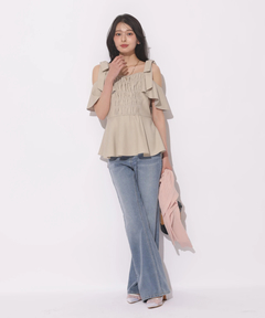 Apuweiser-riche(アプワイザー・リッシェ) |[SETUP対応]ショルダーリボンぺプラムトップス