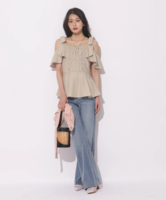 Apuweiser-riche(アプワイザー・リッシェ) |[SETUP対応]ショルダーリボンぺプラムトップス