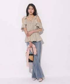 Apuweiser-riche(アプワイザー・リッシェ) |[SETUP対応]ショルダーリボンぺプラムトップス