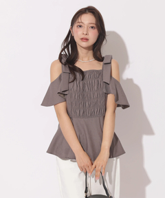 Apuweiser-riche(アプワイザー・リッシェ) |[SETUP対応]ショルダーリボンぺプラムトップス