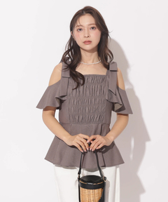 Apuweiser-riche(アプワイザー・リッシェ) |[SETUP対応]ショルダーリボンぺプラムトップス