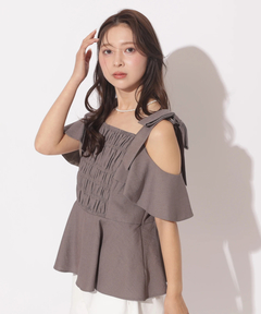 Apuweiser-riche(アプワイザー・リッシェ) |[SETUP対応]ショルダーリボンぺプラムトップス