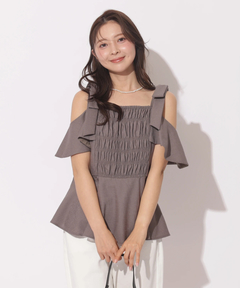 Apuweiser-riche(アプワイザー・リッシェ) |[SETUP対応]ショルダーリボンぺプラムトップス