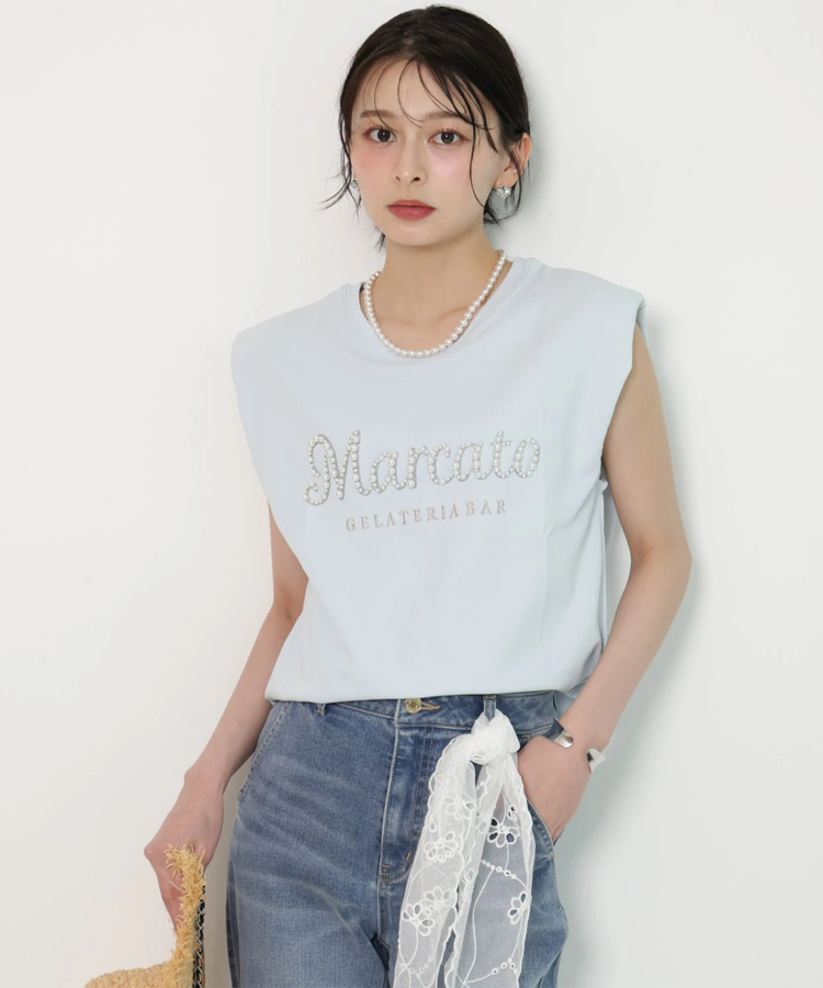 アプワイザーリッシェ マルカートコラボ パールロゴ刺繍カットソー GELATERIABAR Marcatoコラボ〉パールロゴ刺繍カットソー | Tシャツ