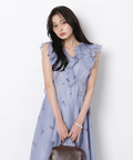 Arpege story限定】レースラインフラワープリントワンピース 