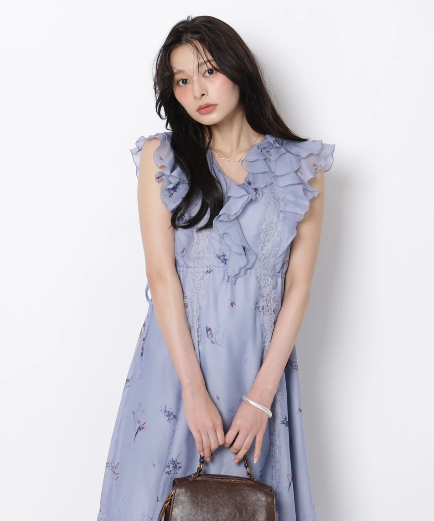 Arpege story限定】レースラインフラワープリントワンピース