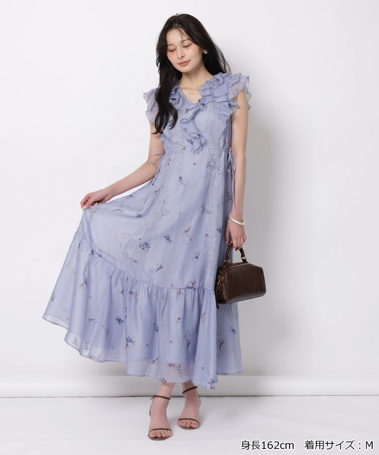 Arpege story限定】レースラインフラワープリントワンピース