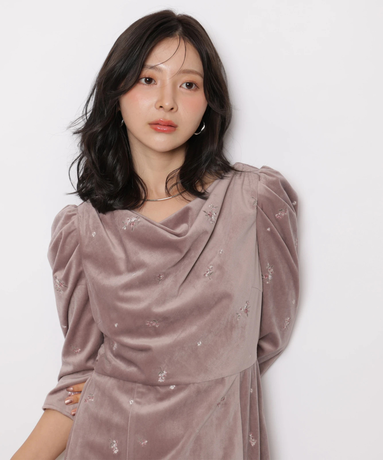 【1回のみ着用】Apuweiser-riche ロングワンピース Marcato エンブロイダリーベルベットロングワンピース | ワンピース