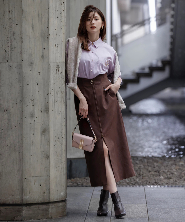 新品 ドゥロワー フロントジップ タイト スカート グレー 38 4.6万