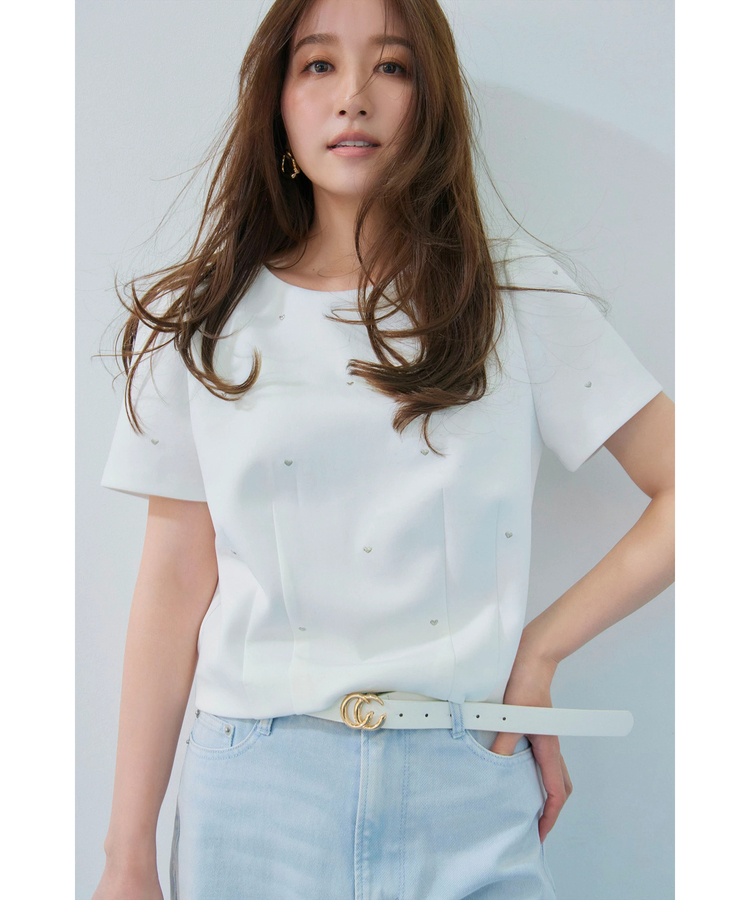 ハート刺繡クロップドカットソー | Tシャツ・カットソー