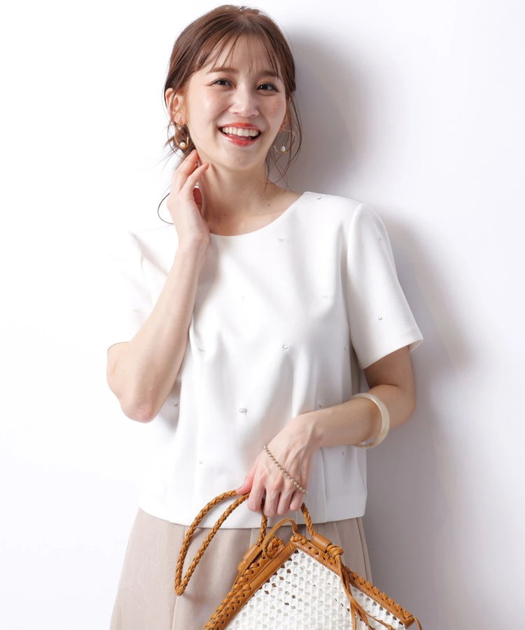 ハート刺繡クロップドカットソー | Tシャツ・カットソー