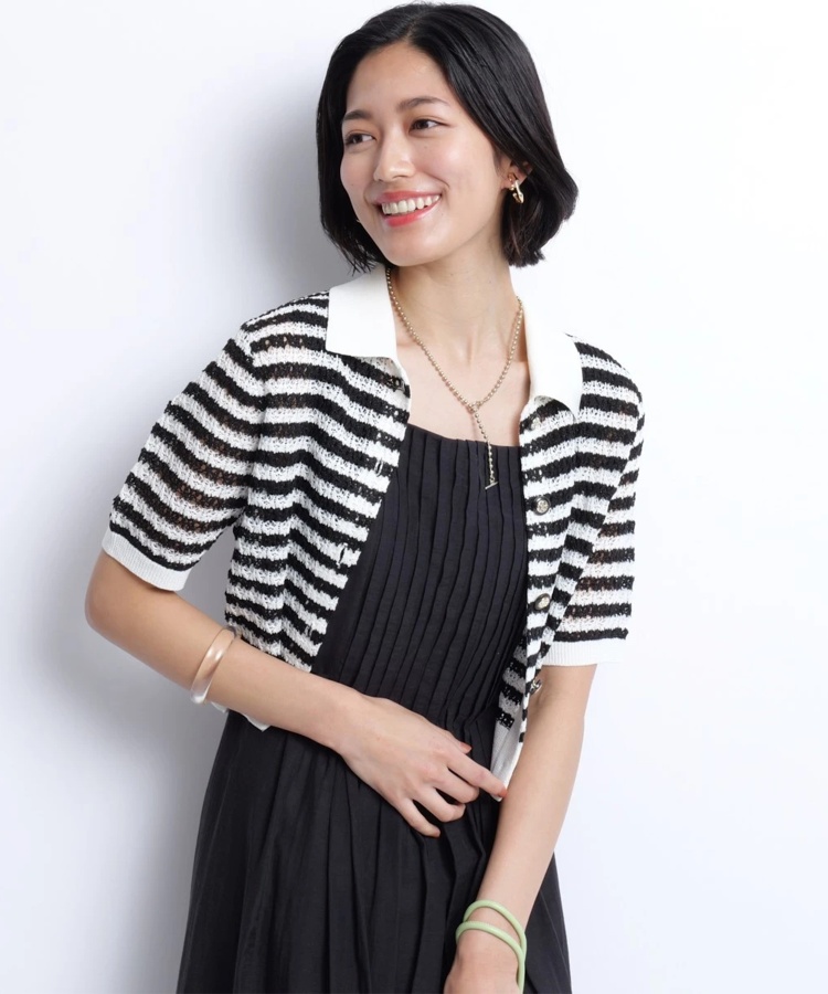 衿付柄編みカーディガン | カーデ | JUSGLITTY（ジャスグリッティー  