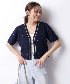 JUSGLITTY(ジャスグリッティー) |ハート刺繍半袖カーデ