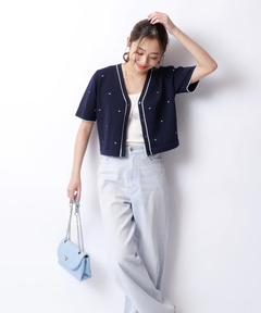 JUSGLITTY(ジャスグリッティー) |ハート刺繍半袖カーデ