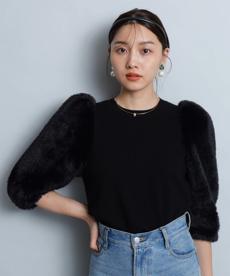 ジャスグリッティー トップス ネイビー　ティアードスリーブ ニット ジャスグリッティー トップス ネイビー ティアードスリーブ