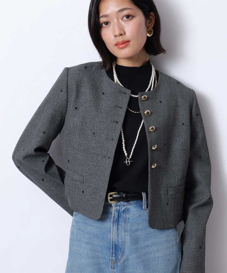 JUSGLITTY ジャスグリッティー バイカラーカーディガン 金ボタン JUSGLITTY ジャスグリッティー バイカラーカーディガン 金ボタン