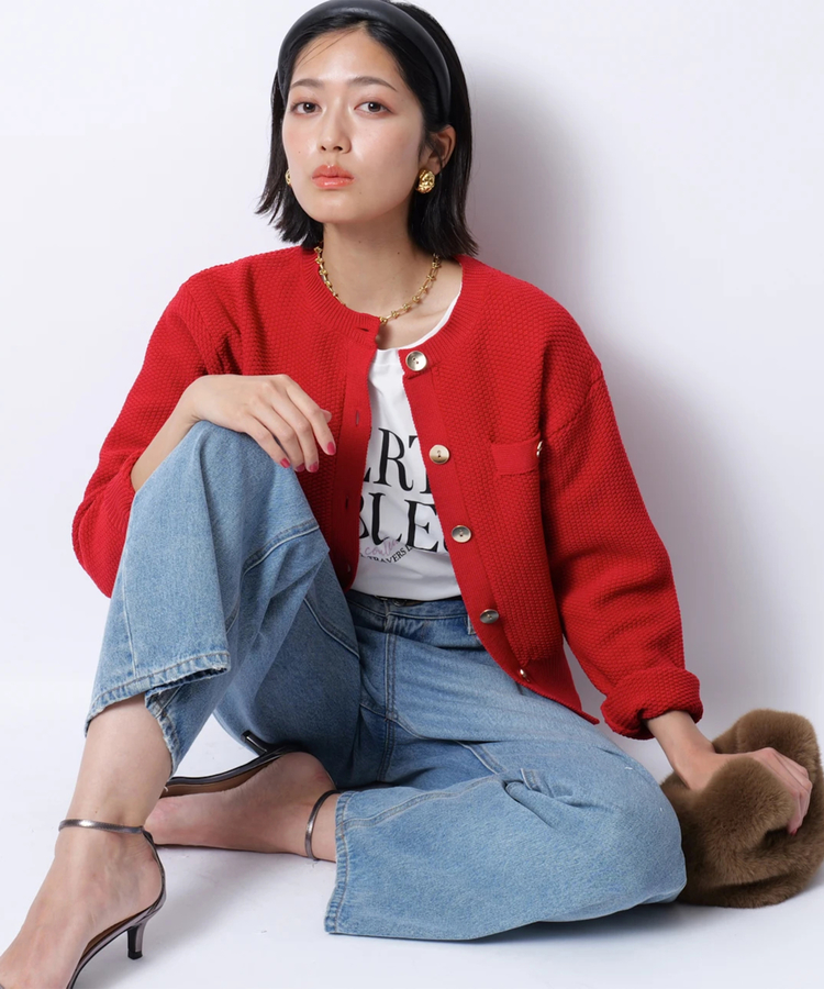 【新品】JUSGLITTY 衿付柄編みカーディガン JUSGLITTY 衿付柄編みカーディガン - メルカリ