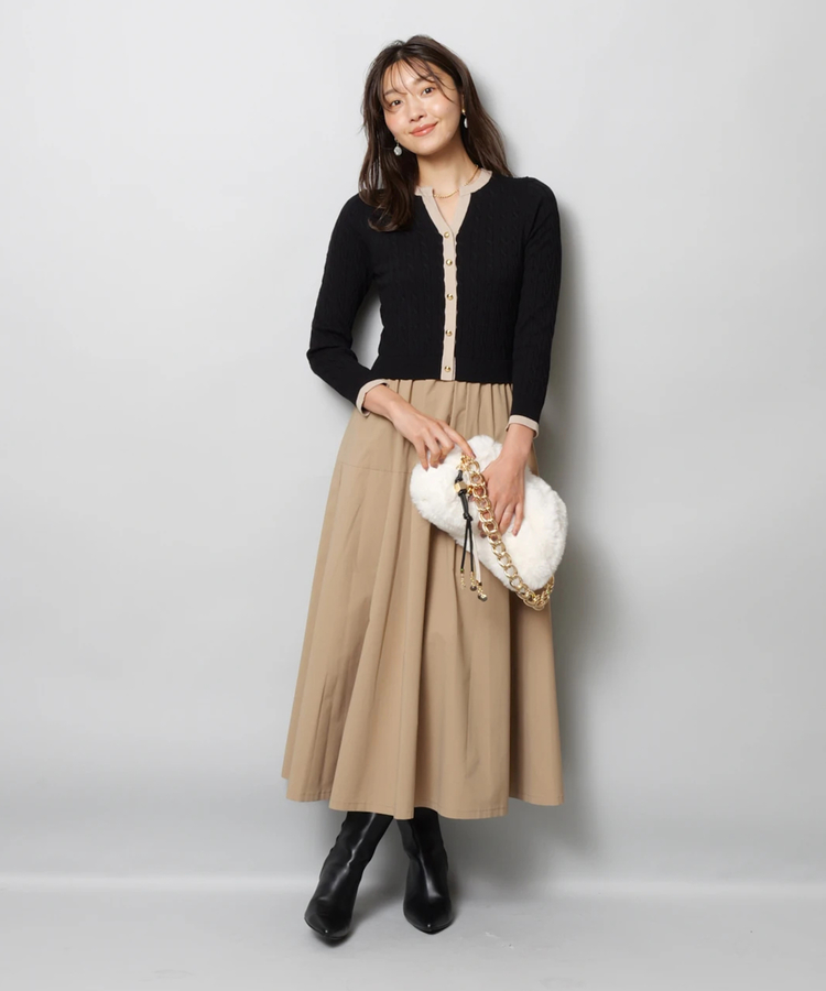 美品　JUSGLITTY 配色ケーブルカーデドッキングワンピース 配色ケーブルカーデドッキングワンピース | ワンピース | JUSGLITTY