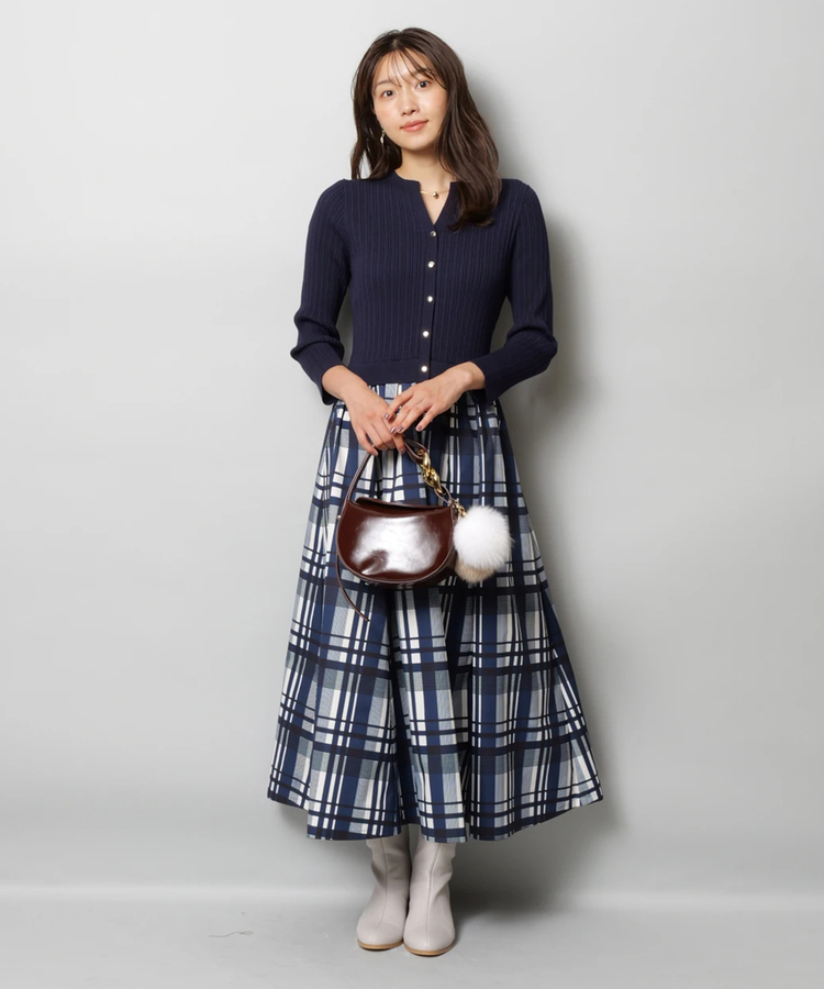 JUSGLITTY チェックスカートドッキングワンピース Arpege storyルミネ横浜限定】長袖チェックスカートドッキング