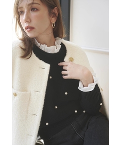 カデュネ 新品未使用タグ付き メッセージラインカーデ 茶 メッセージ