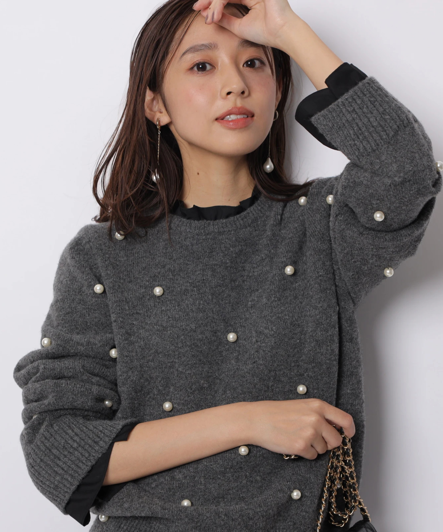 ジャスグリッティー パール刺繍プルオーバー ニット アルページュストーリー ジャスグリッティー パール刺繍プルオーバー ニット アルページュ