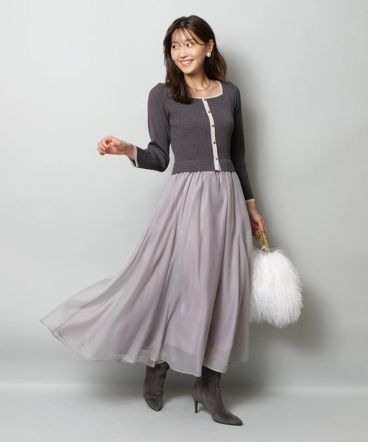 【R】ジャスグリッティ♡カーデ付プリーツスカートドッキングワンピース JUSGLITTY（ジャスグリッティー）の「カーデ付プリーツスカート