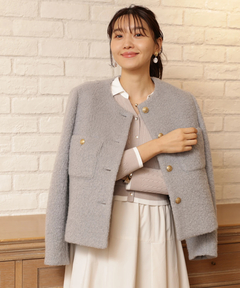 アルページュストーリー　メルトンショートコート　ノーカラーコート　白 アルページュストーリー メルトンショートコート ノーカラー