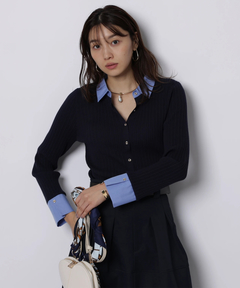 JUSGLITTY(ジャスグリッティー) |配色シャツカラー長袖ニット