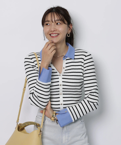 JUSGLITTY(ジャスグリッティー) |配色シャツカラー長袖ニット