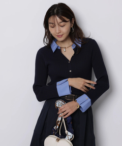 JUSGLITTY(ジャスグリッティー) |配色シャツカラー長袖ニット