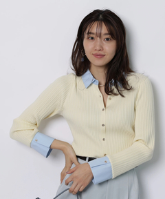 JUSGLITTY(ジャスグリッティー) |配色シャツカラー長袖ニット