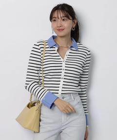 JUSGLITTY(ジャスグリッティー) |配色シャツカラー長袖ニット