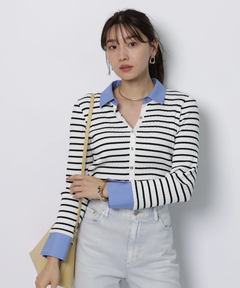 JUSGLITTY(ジャスグリッティー) |配色シャツカラー長袖ニット