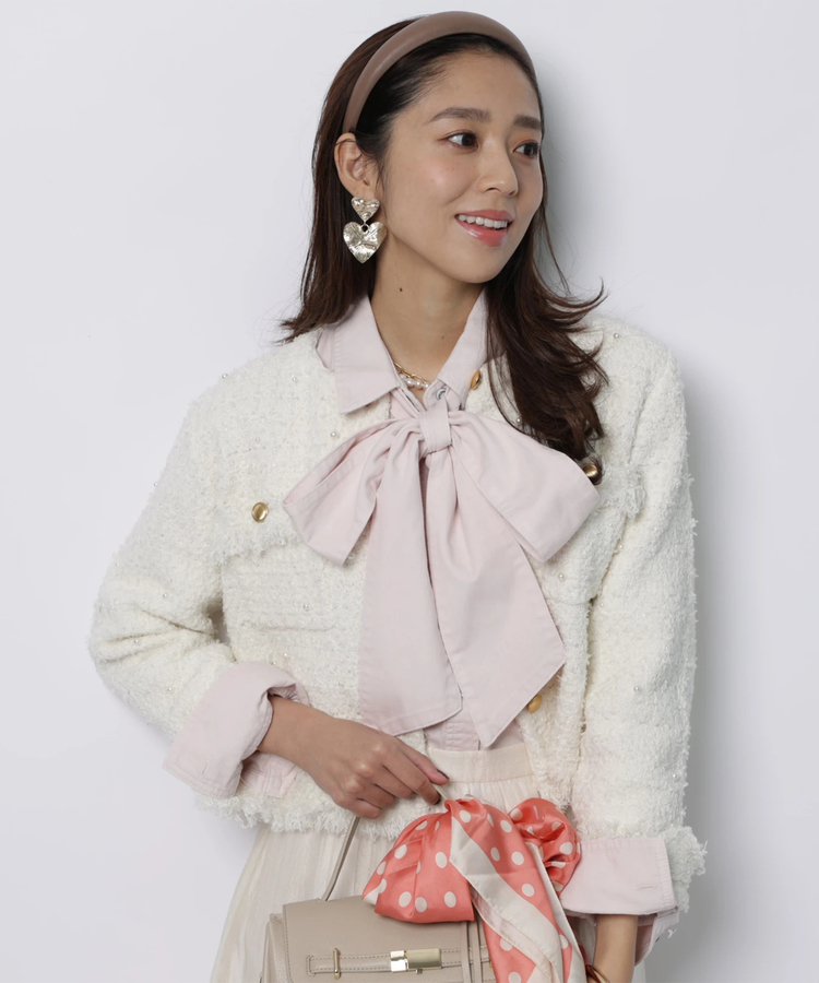 アルページュストーリー　ツイード　パール　ニット　白　カーディガン　ジャケット ニットツイードパールジャケット | カーデ | JUSGLITTY（ジャス