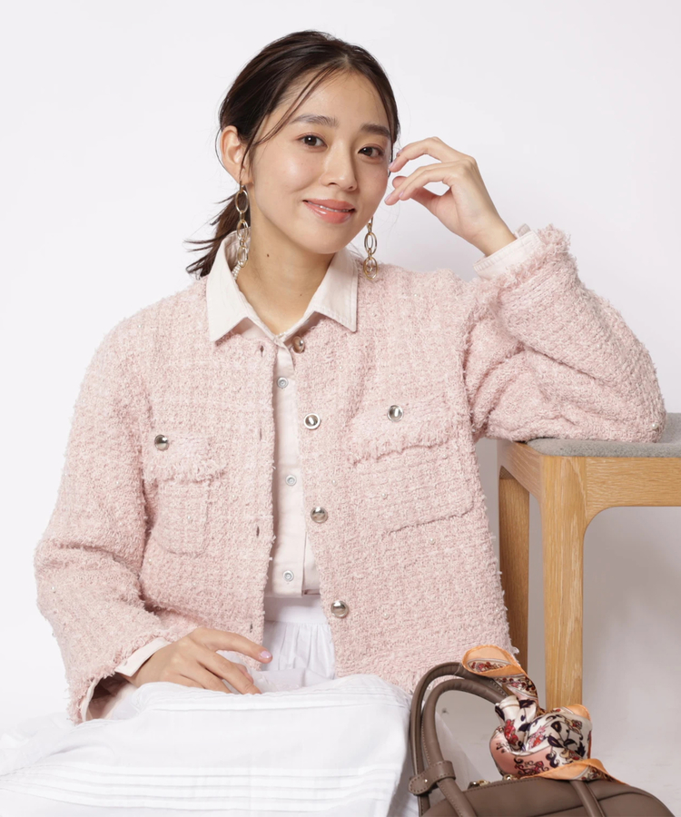 WEB LIMITED]ニットツイードパールジャケット | カーデ | JUSGLITTY