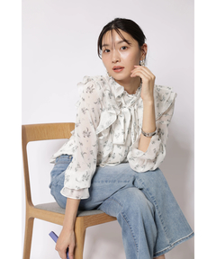 JUSGLITTY(ジャスグリッティー) |プリントフリルショートブラウス