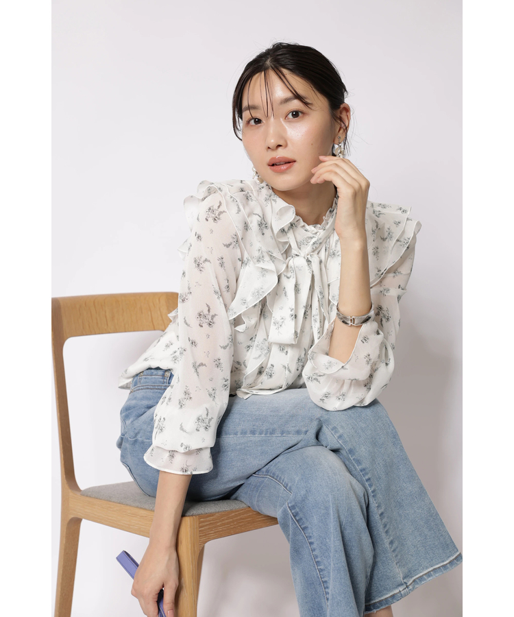 JUSGLITTY(ジャスグリッティー) |プリントフリルショートブラウス