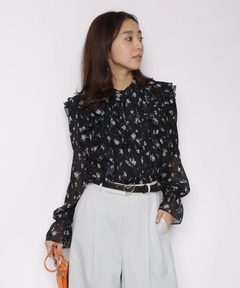 JUSGLITTY(ジャスグリッティー) |プリントフリルショートブラウス