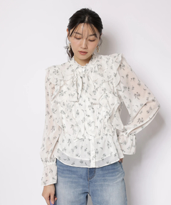 JUSGLITTY(ジャスグリッティー) |プリントフリルショートブラウス